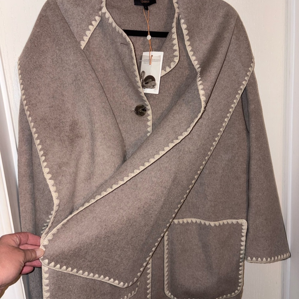 NWT Quince Double-Faced Merino Wool Scarf Coat in Oat color size Large - Picture 3 of 14